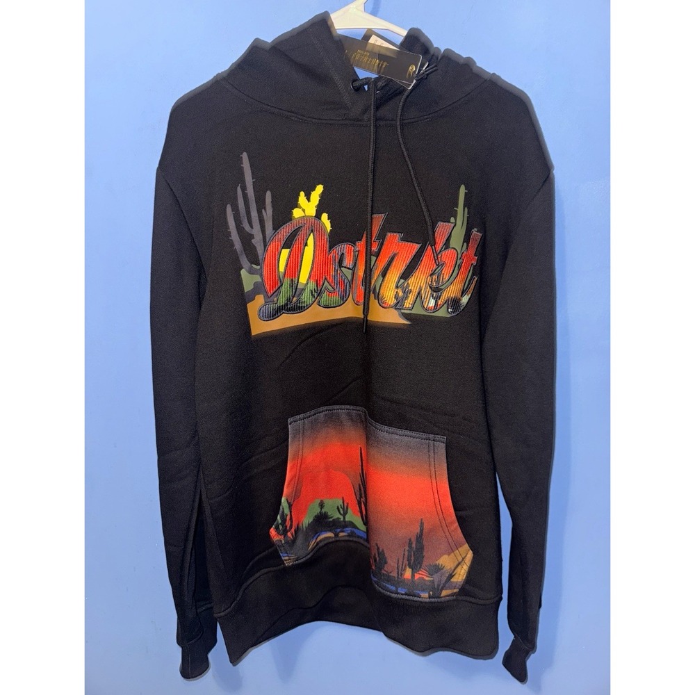 EIGHTH/DSTRKT Mens Black Graphic Logo Pullover Hooded Hoodie Pockets M DF0024
